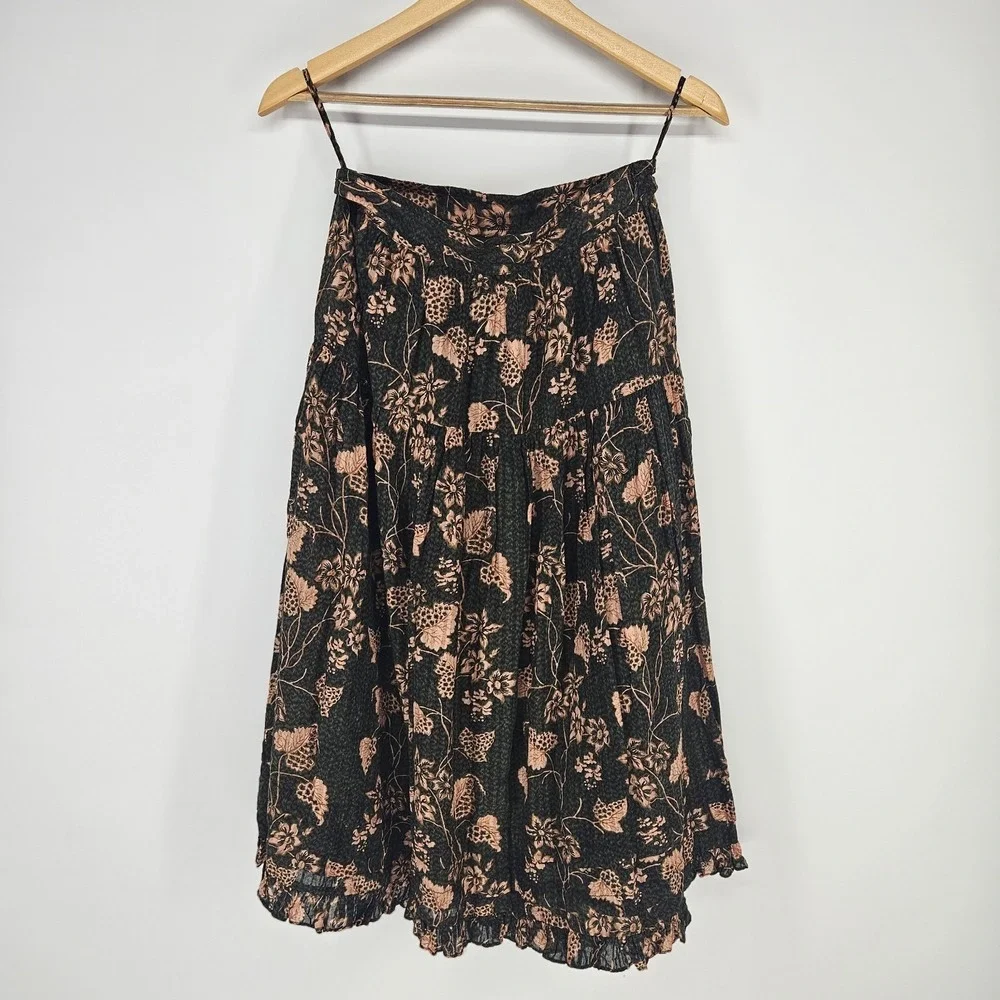 Ulla Johnson Skirt Women 6 Green Pink Floral Tiered Ruffle Midi Boho Fairy‎